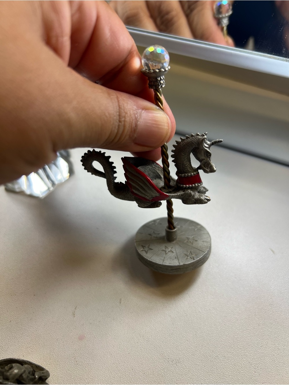 Pewter Fantasy Dragon Figurine Set with Accents - Metallic Gray - Picture 7 of 16